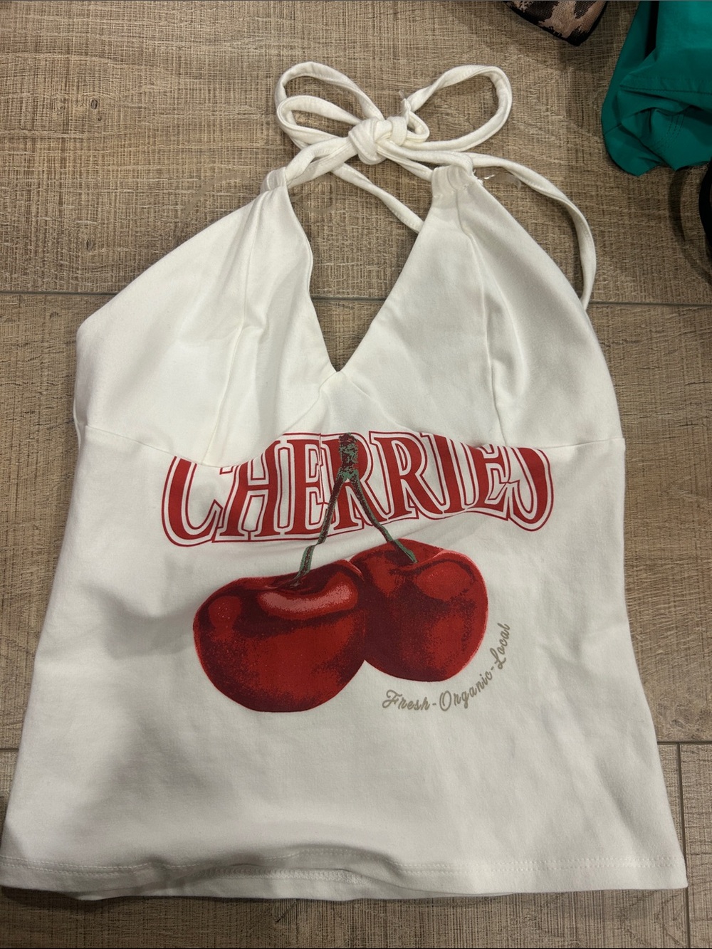Target White Halter Bodysuit with Red Cherries Graphic